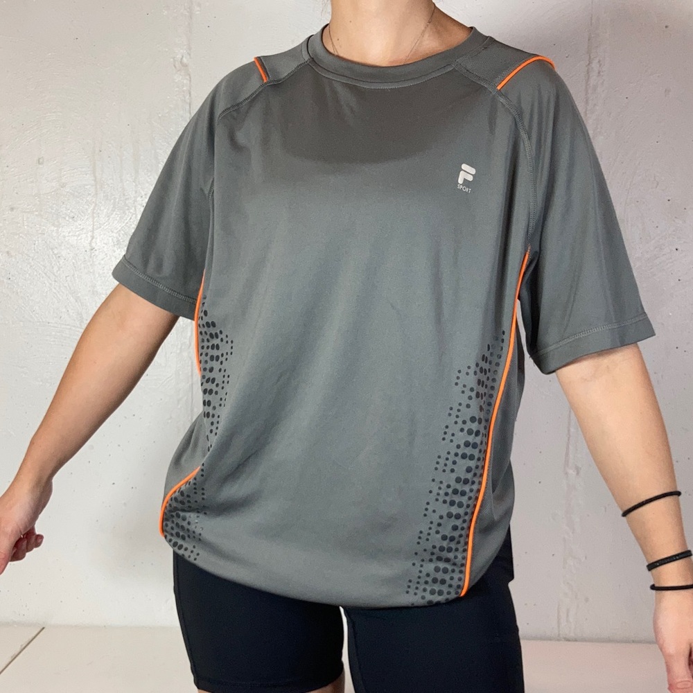 Dark Gray + Orange Fila Athletic Short Sleeve Tee Shirt